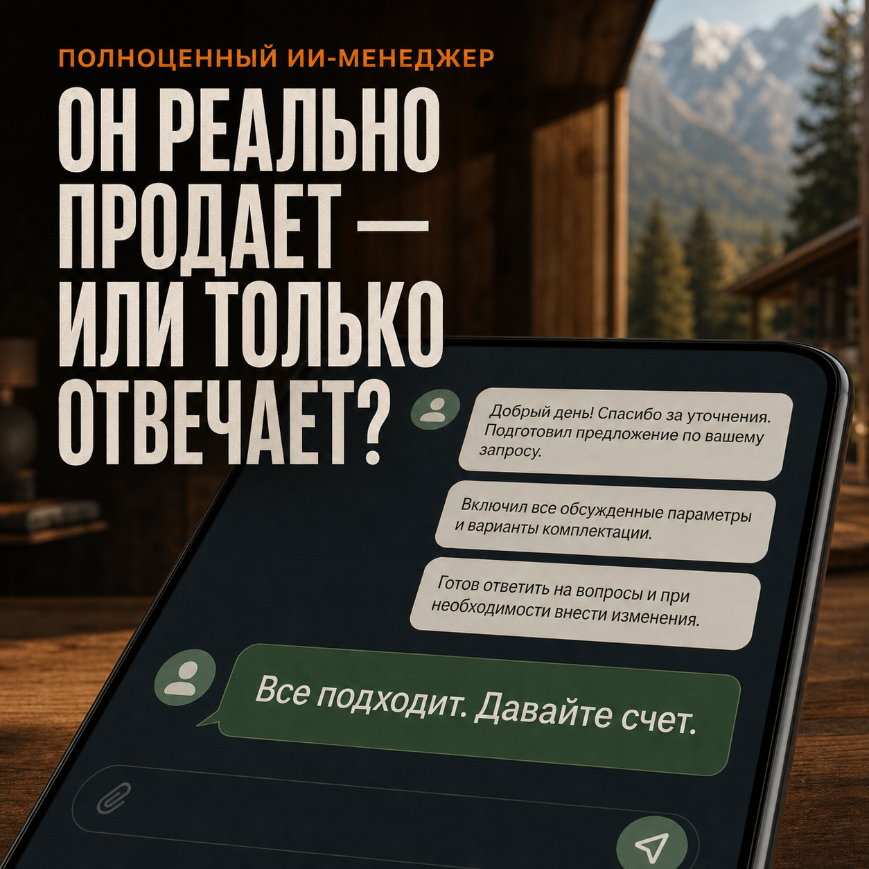 Переписка с ИИ-менеджером, которая заканчивается просьбой клиента выставить счет.