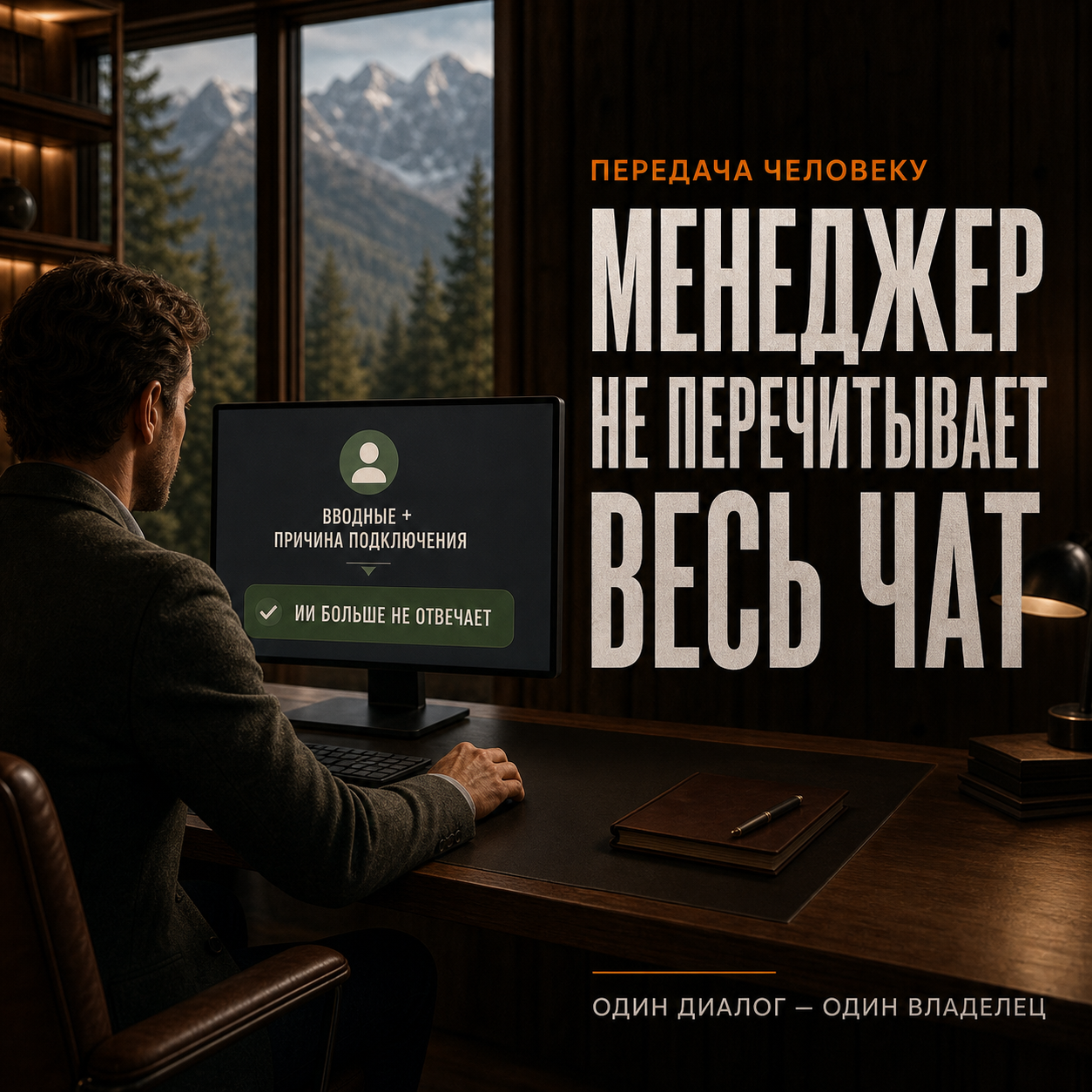 Менеджер получает краткую выжимку заявки, после чего ИИ перестает отвечать в диалоге.