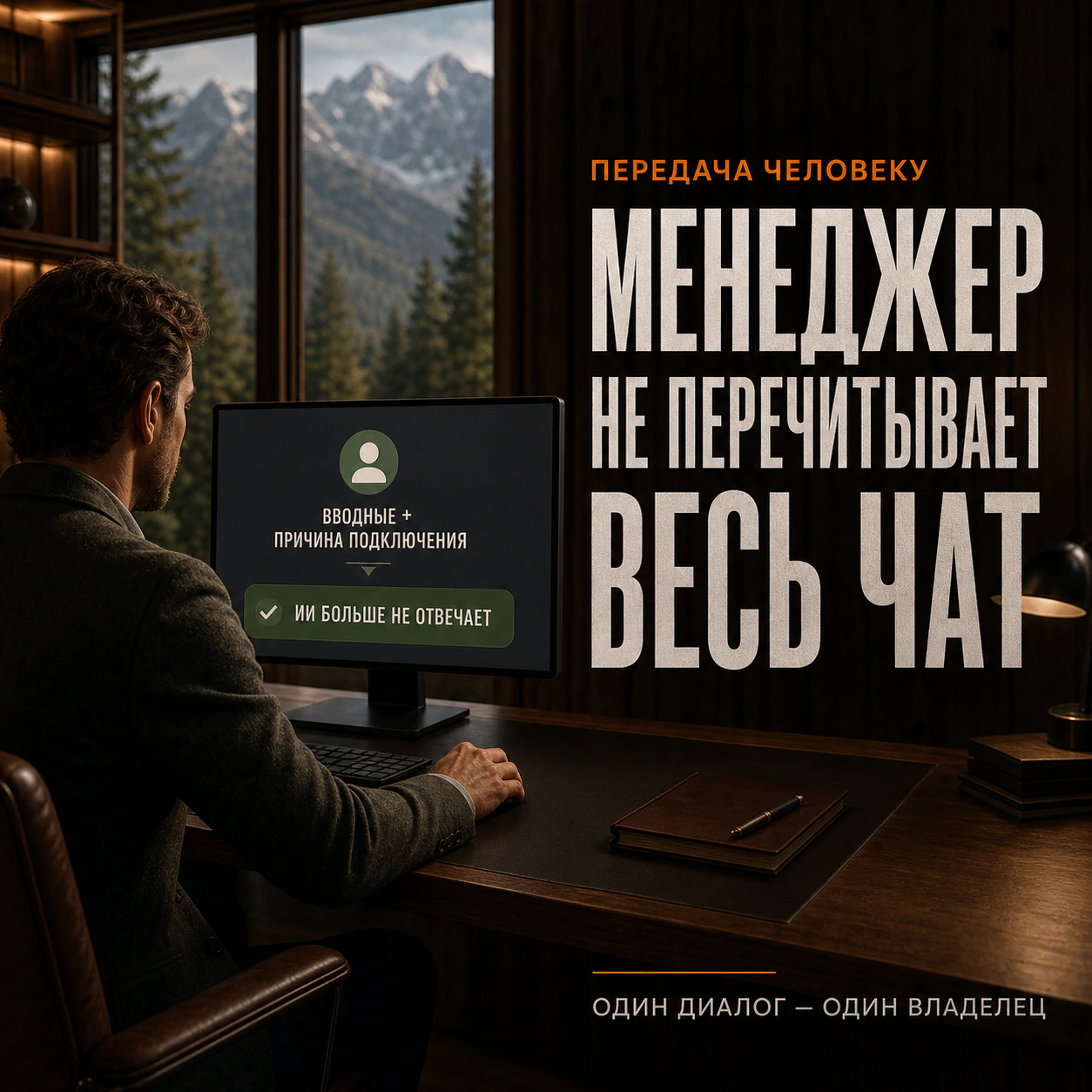 Менеджер получает краткую выжимку заявки, после чего ИИ перестает отвечать в диалоге.