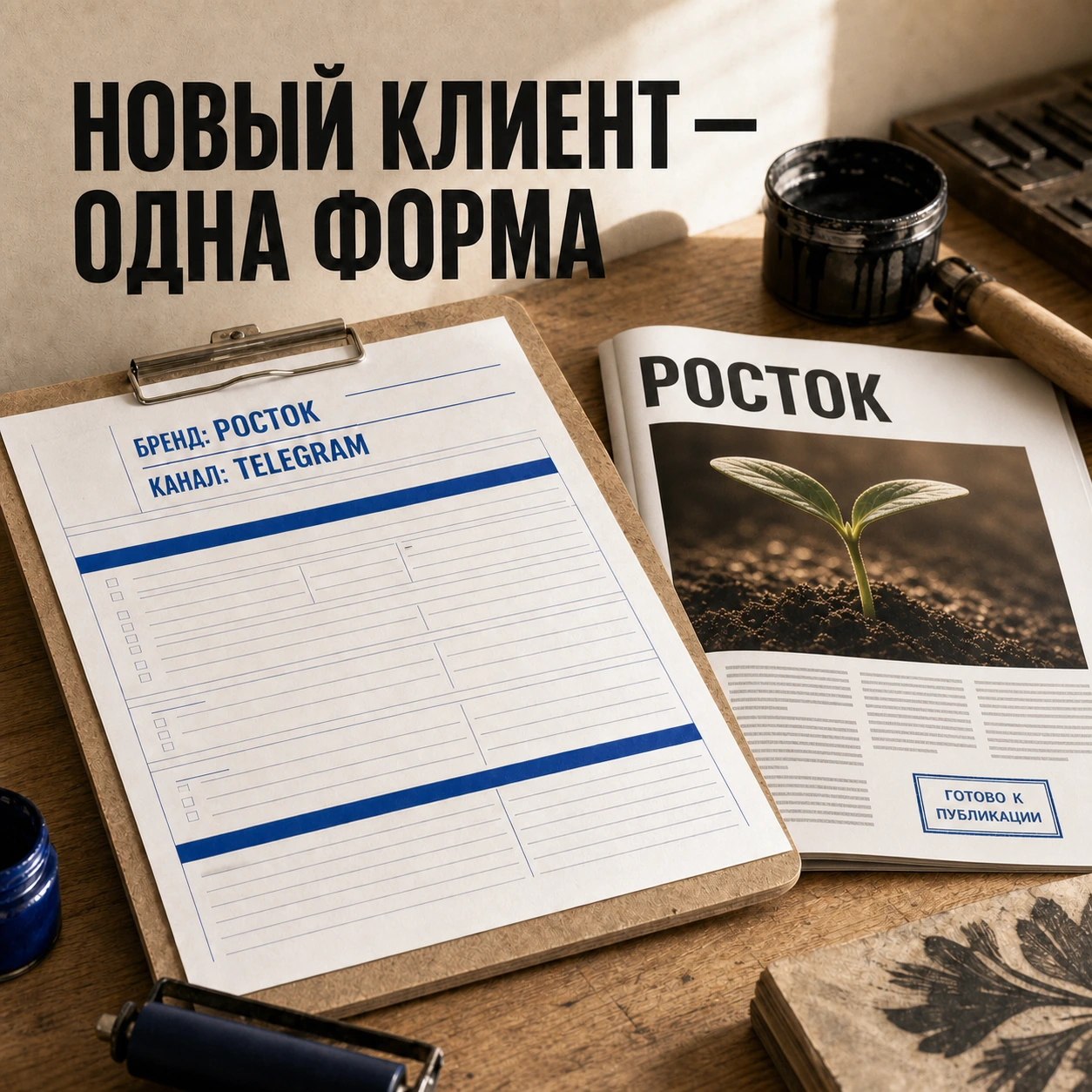 Обложка кейса: новый клиент заполняет одну форму и получает готовый контент-процесс