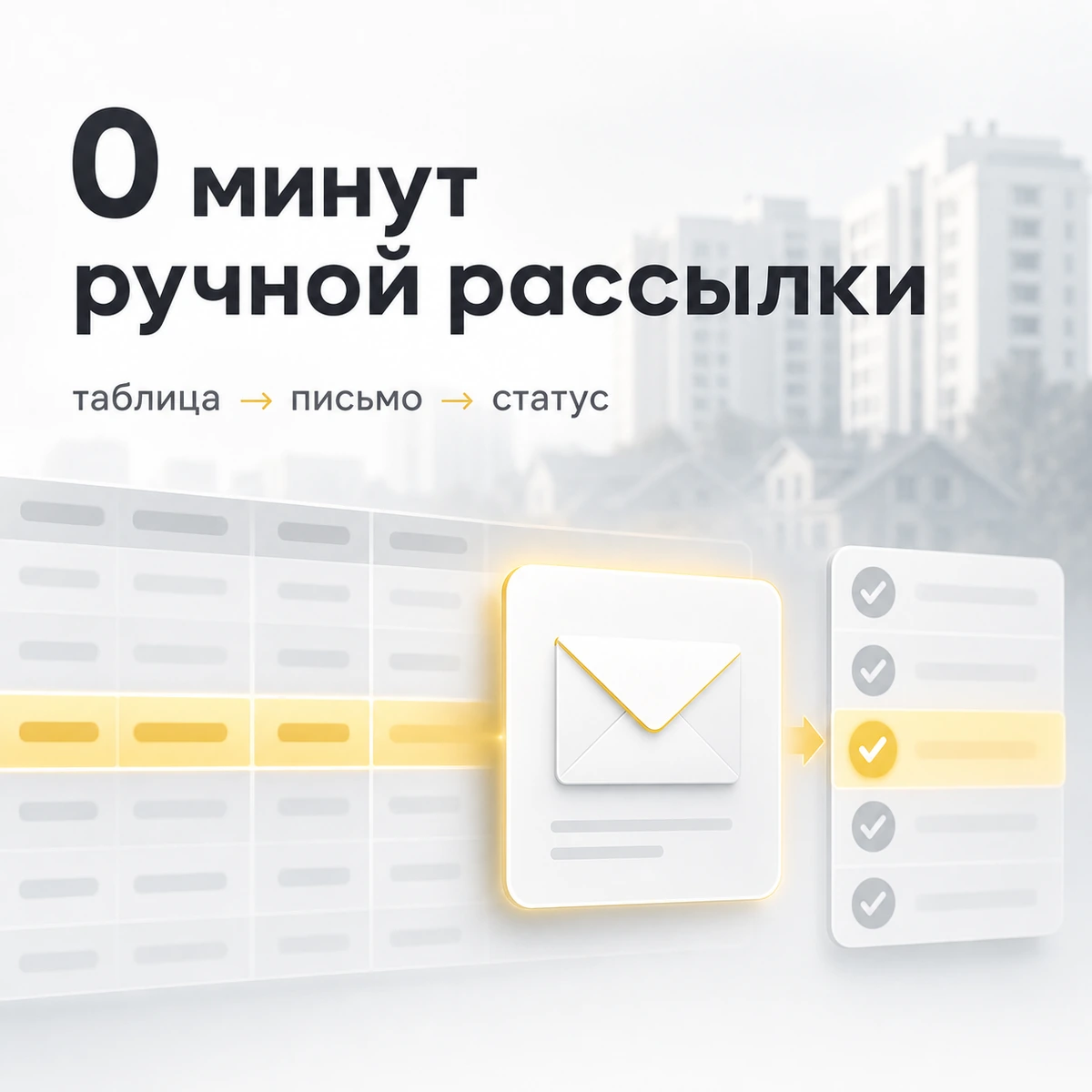 Обложка кейса: таблица превращается в персональное письмо и статус рассылки
