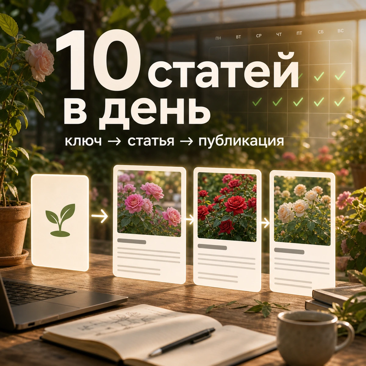 Обложка кейса: контент-конвейер превращает ключ в серию статей для Дзена