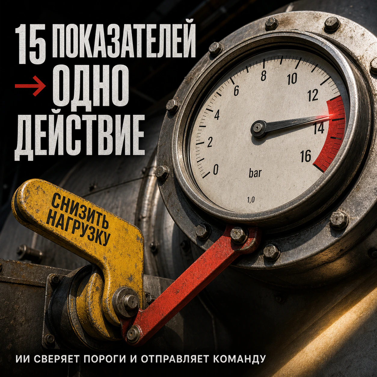 Промышленный датчик показывает отклонение микроклимата и следующий шаг оператора