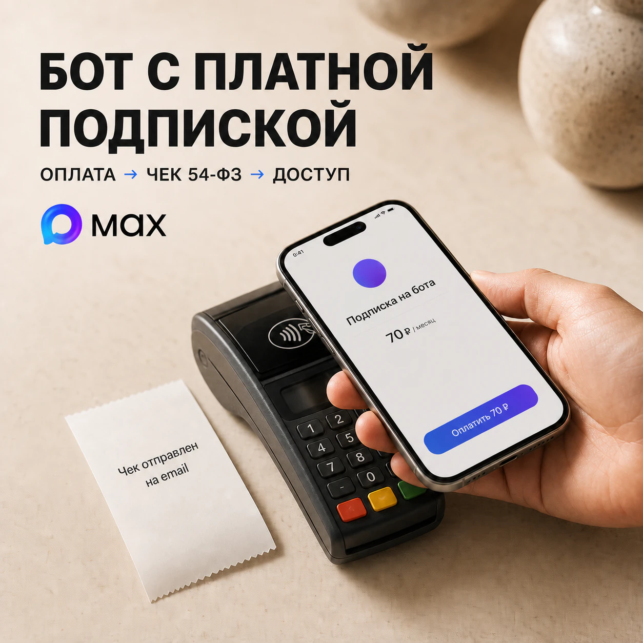 Бот в MAX принимает оплату подписки, формирует чек 54-ФЗ и открывает доступ