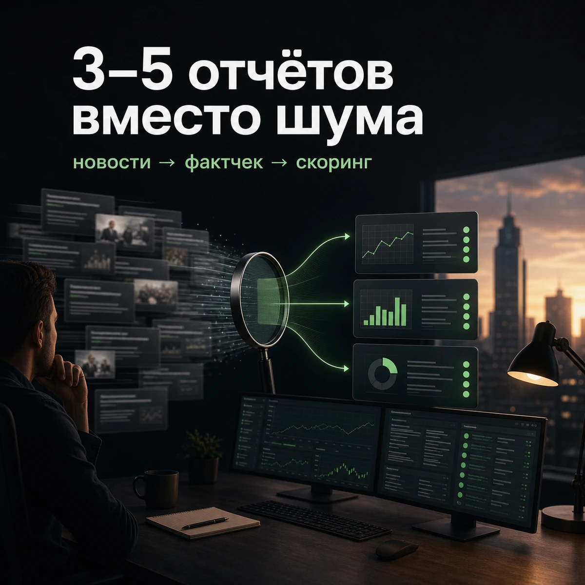 Обложка кейса: новостной шум превращается в проверенные отчеты по рынку