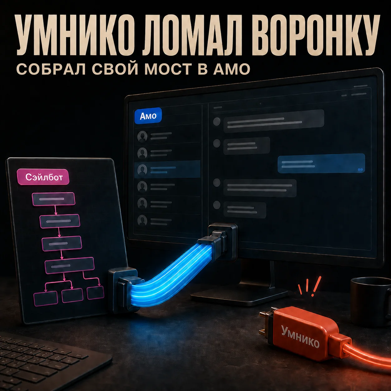 Умнико конфликтует с работающей воронкой, собственный мост соединяет Сэйлбот и Амо