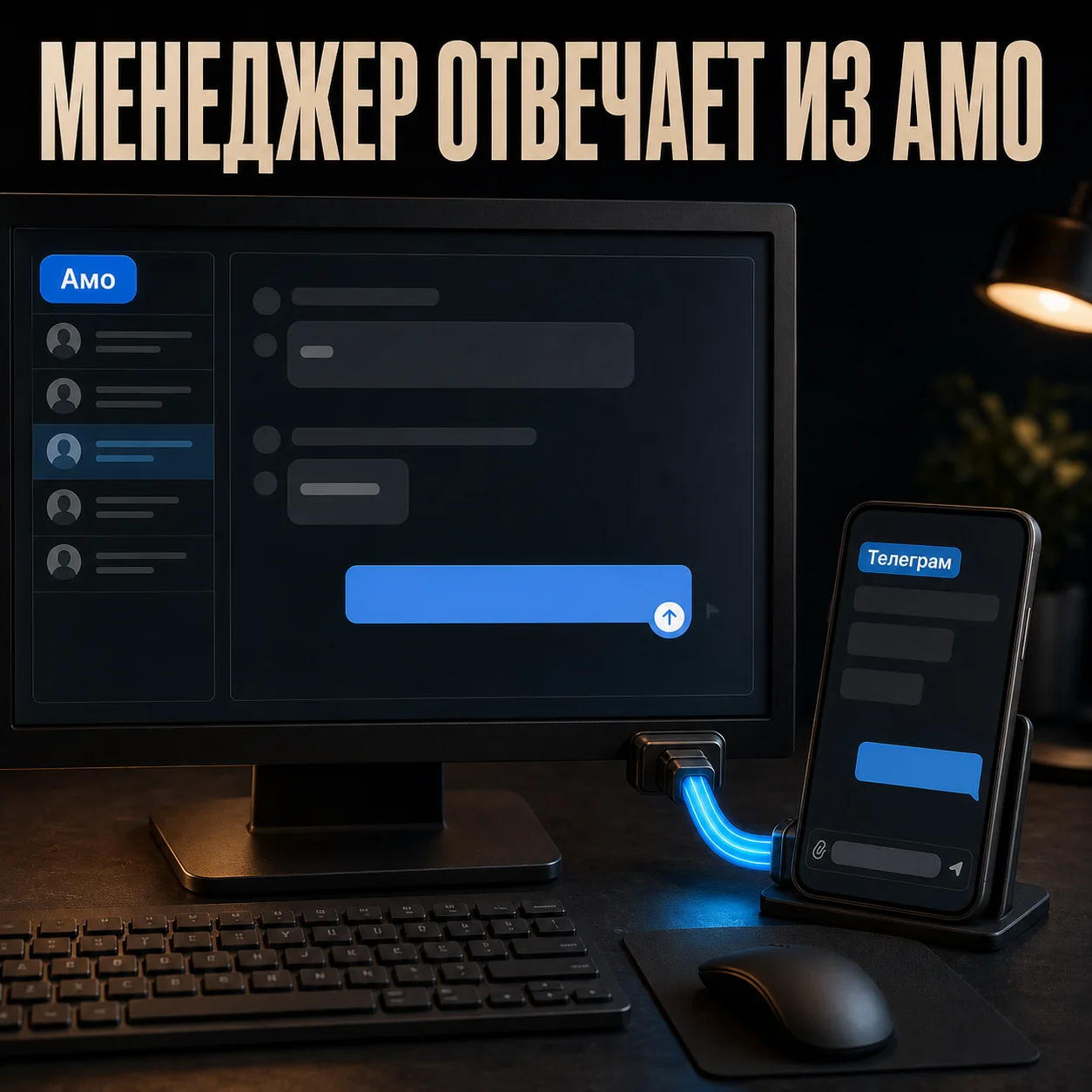 Менеджер отвечает из Амо, ответ приходит клиенту в Телеграм