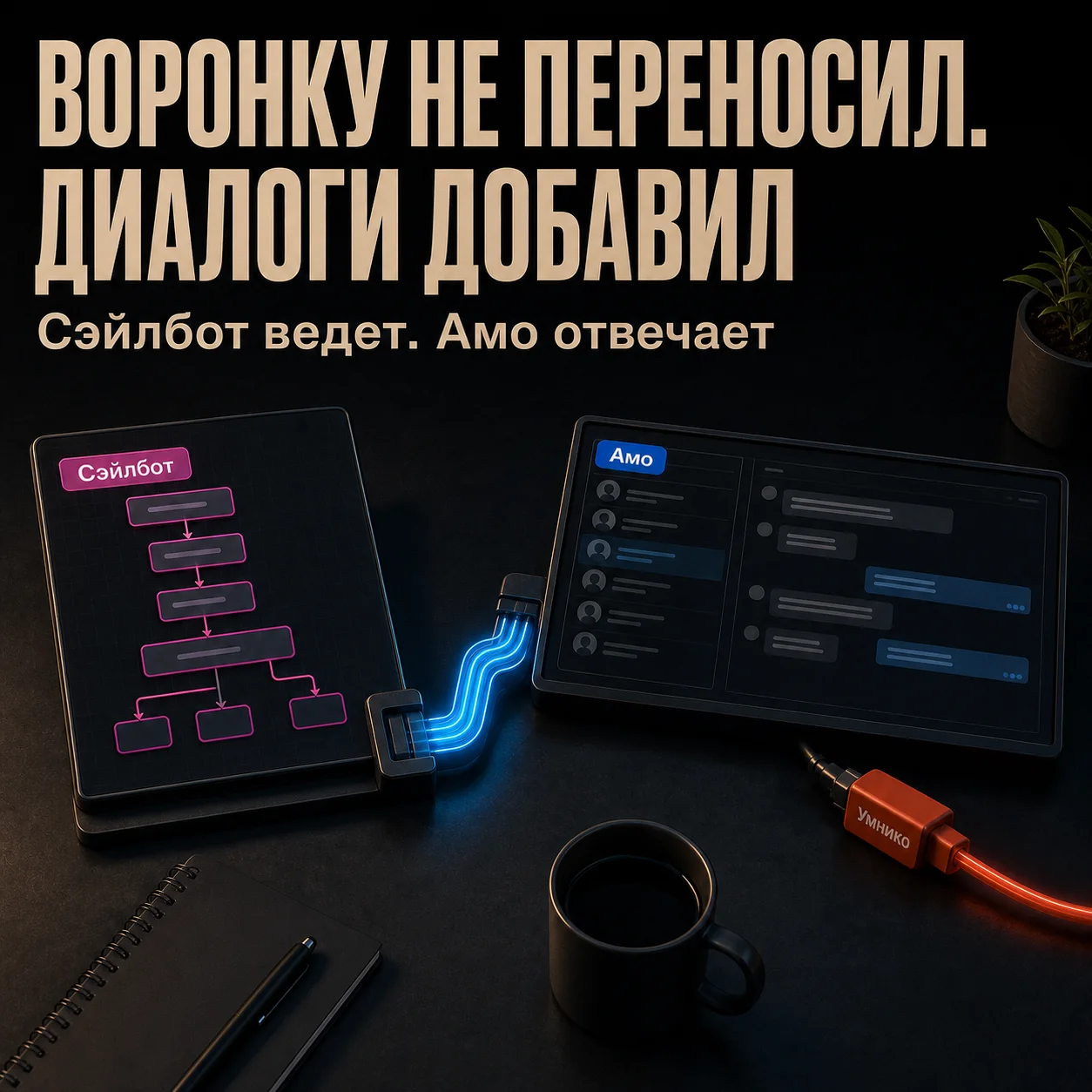 Сэйлбот ведет воронку, Амо используется для диалогов
