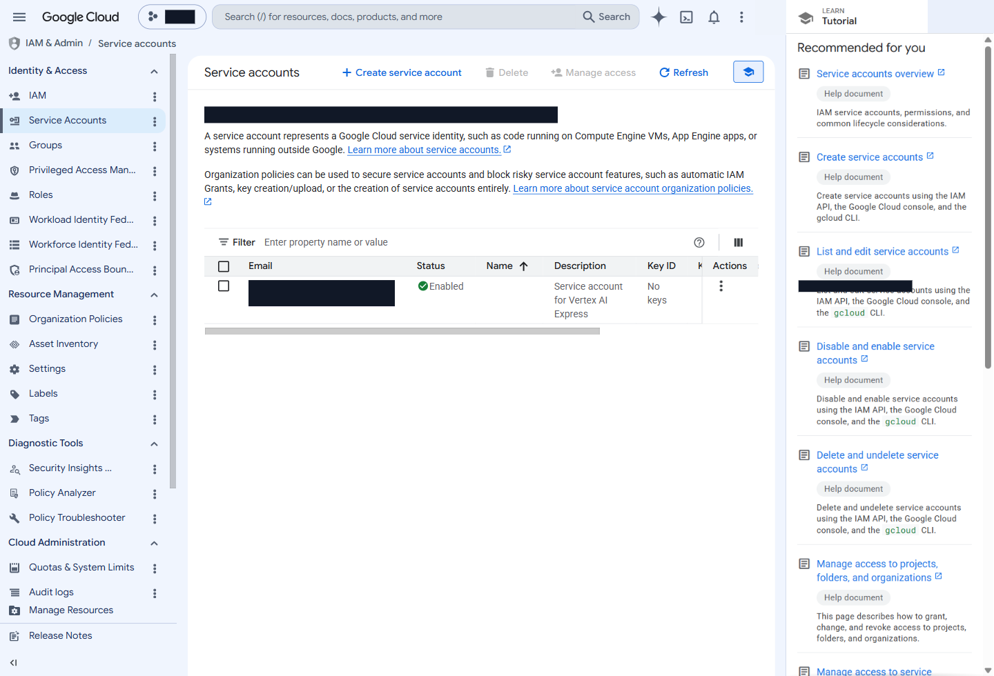 Список сервисных аккаунтов в Google Cloud